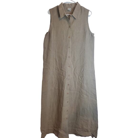 Eileen Fisher Dresses & Skirts - Eileen Fisher 100% Linen Button Down Taupe Maxi Dress Women's Size Medium